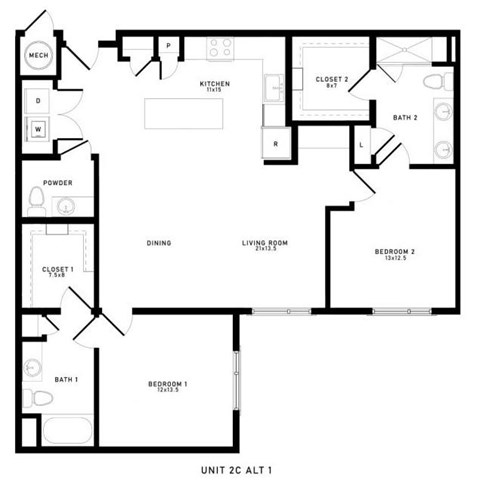 A black and white image of a floor plan for a unit.