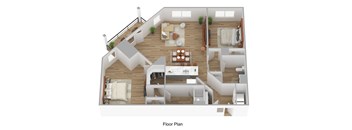 A floor plan of a house with a living room, dining room, kitchen, and bedrooms.