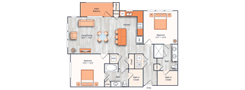 a floor plan of a two bedroom apartment with a den and bathroom