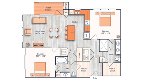 a floor plan of a two bedroom apartment with a den and bathroom