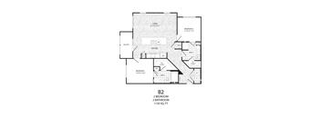 A black and white floor plan of a two bedroom, two bathroom apartment.