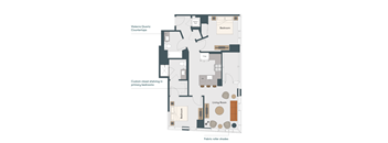 A diagram of a house layout with labeled rooms and features.