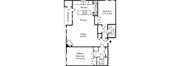a floor plan of a home with two bedrooms and two bathrooms