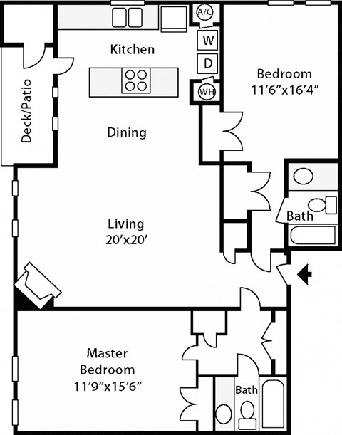 a floor plan of a home with two bedrooms and two bathrooms