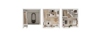Three different floor plans of a house are displayed.