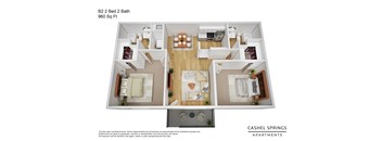 Two Bedroom 2 bath floorplan  at Cashel Springs, Houston, TX, 77069
