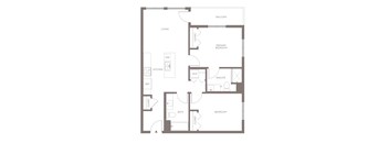 A floor plan of a house with a balcony, living room, kitchen, bathroom, and two bedrooms.