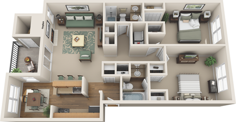 2 Bedroom floor plan in plano apartments