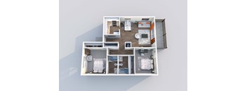 a 3d floor plan of a 3 bedroom apartment