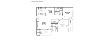 A floor plan of a home layout for Champion Woods Woodland.