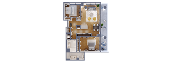 A detailed 3D floor plan of a house showing all rooms and their layouts.