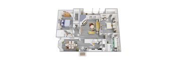 a 3d floor plan of a 3 bedroom apartment