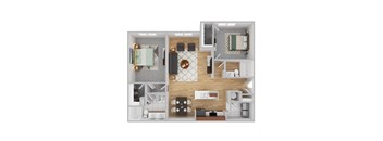 a bedroom floor plan with a bathroom and a living room
