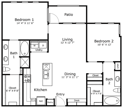 a floor plan of a house with bedrooms and a living room
