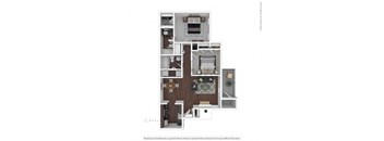 A floor plan of a house with a kitchen, living room, and two bedrooms.