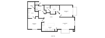 A black and white image of a floor plan for a 2D unit.