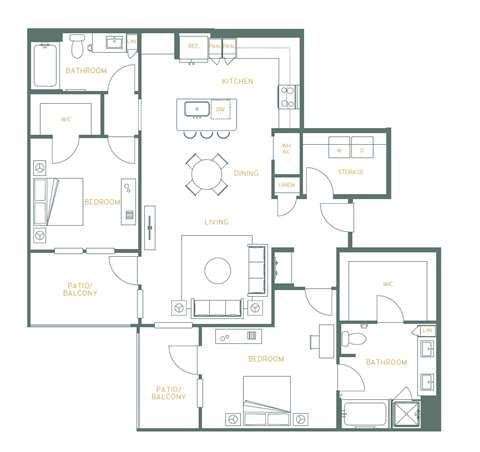 a floor plan of a residence with an open concept living room and bedrooms