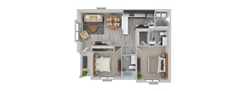 A floor plan of a house with a living room, dining room, kitchen, and bathrooms.