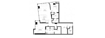 A black and white floor plan of an apartment with labeled rooms.