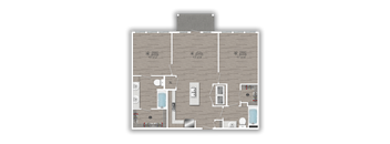 A floor plan of a house with a kitchen, living room, and bathrooms.