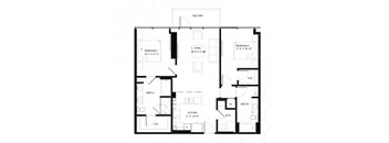 A black and white image of a floor plan for a two-bedroom apartment.