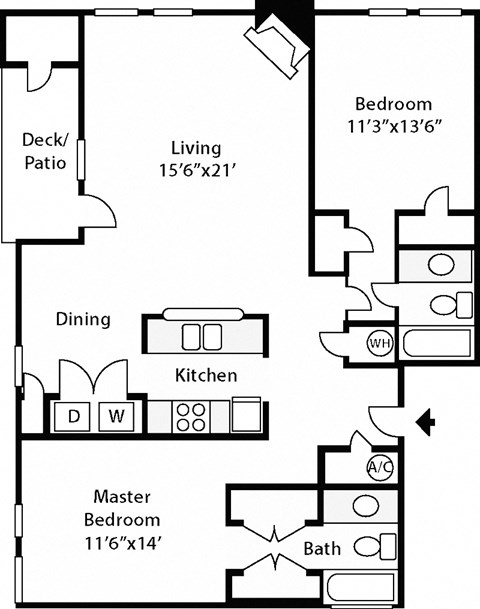 a floor plan of a home with two bedrooms and two bathrooms
