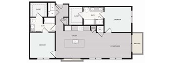 A floor plan of a house with a living room, dining room, kitchen, and four bedrooms.