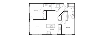 a floor plan of a residence with a bedroom and a living room