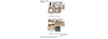 A floor plan for a 1.5 bath apartment with two bedrooms and 1107 square feet   at Cashel Springs, Texas, 77069