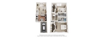 Two images of a house layout with a car parked in the driveway.