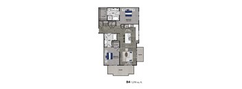 A floor plan of a home with two bedrooms and a living area.