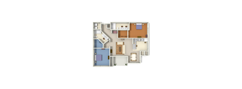 A floor plan of a house with a kitchen, living room, and two bedrooms.