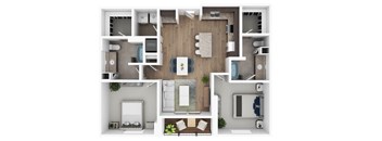 A top-down view of a house layout with labeled rooms.