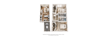 Two floor plans of a house with a car parked in the garage.