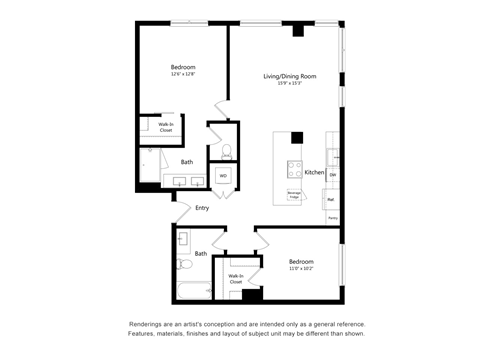 Two Bedroom Two Bathroom Floor Plan Apartment North Scottsdale