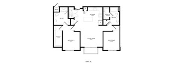 A black and white image of a floor plan for a 2-level apartment.
