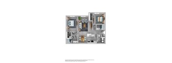 A floor plan of a house with a kitchen, living room, and two bedrooms.