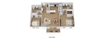 A floor plan of a house with a living room, dining room, kitchen, and bedrooms.
