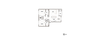 A floor plan of a house with a living room, dining room, kitchen, and two bedrooms.