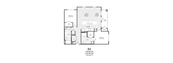 A floor plan for a home with two bedrooms, two bathrooms, and a living area.