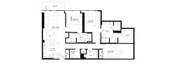 A black and white floor plan of an apartment with labeled rooms.