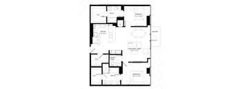 A black and white image of a house floor plan with labeled rooms.