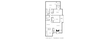 a floor plan of three bedrooms and two baths