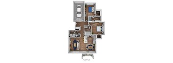 a floor plan of a house with a car in the garage