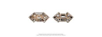 A floor plan of a house with two bedrooms and a living room.