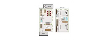 A diagram of a two-story house with labeled rooms.