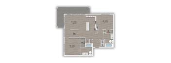 A floor plan of a house with a kitchen, living room, and two bedrooms.