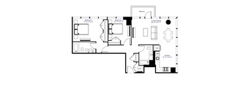 A black and white floor plan of a house with labeled rooms.