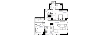 A black and white floor plan of a two-bedroom apartment.