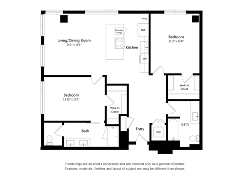 Two Bedroom Two Bathroom Floor Plan Apartment North Scottsdale